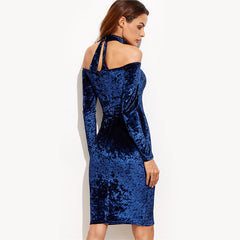 OFF SHOULDER VELVET CHOKER DRESS