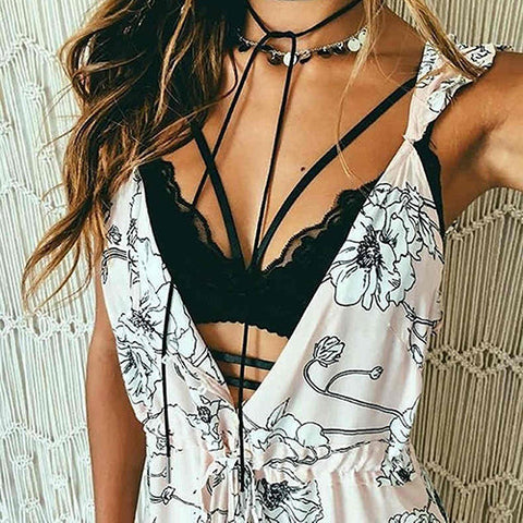 Strap V Neck Hollow Lace Bralette