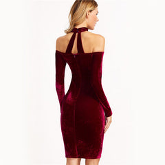 ALIAH OFF SHOULDER VELVET CHOKER DRESS