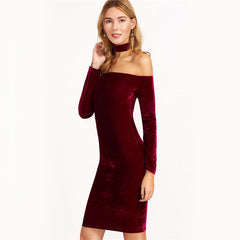 ALIAH OFF SHOULDER VELVET CHOKER DRESS