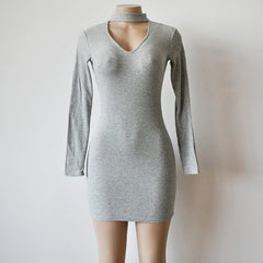 LONG SLEEVE CHOKER MINI SWEATER DRESS