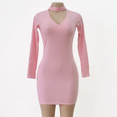 LONG SLEEVE CHOKER MINI SWEATER DRESS