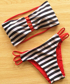 STRIPPED TWO PIECE BIKINI SET