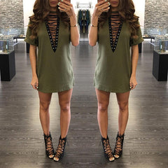 DEEP PLUNGE LACE UP DRESS