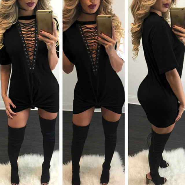 DEEP PLUNGE LACE UP DRESS