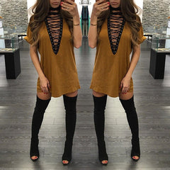DEEP PLUNGE LACE UP DRESS