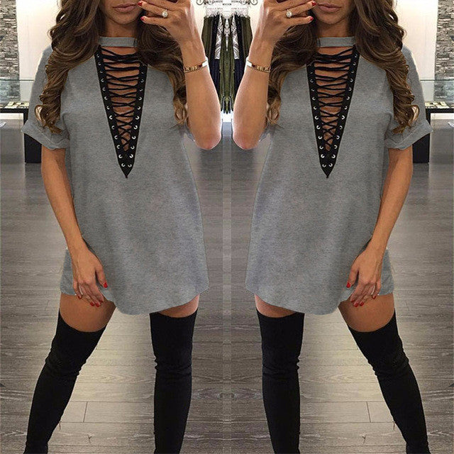 DEEP PLUNGE LACE UP DRESS