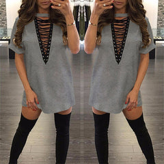 DEEP PLUNGE LACE UP DRESS