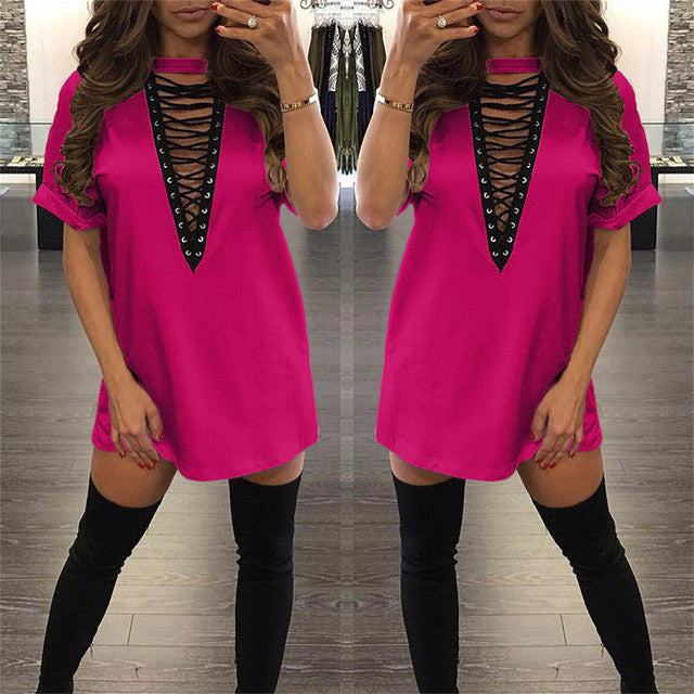 DEEP PLUNGE LACE UP DRESS