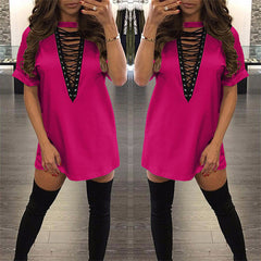 DEEP PLUNGE LACE UP DRESS