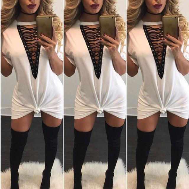 DEEP PLUNGE LACE UP DRESS