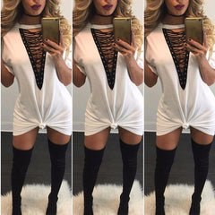 DEEP PLUNGE LACE UP DRESS