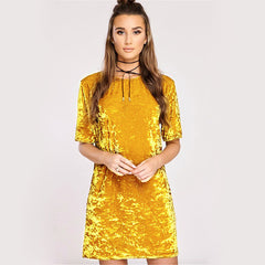 Velvet Short Sleeve Evening Dress