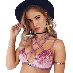 Lace Up Velvet Bra