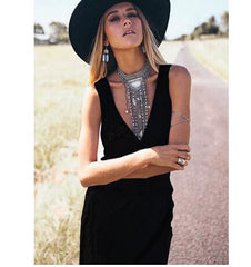 BOHO SLEEVELESS V-NECK MAXI DRESS