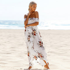 OFF SHOULDER BOHEMIAN HIGH WAIST SLIT DRESS