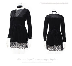 Choker V-Neck Velvet Dress