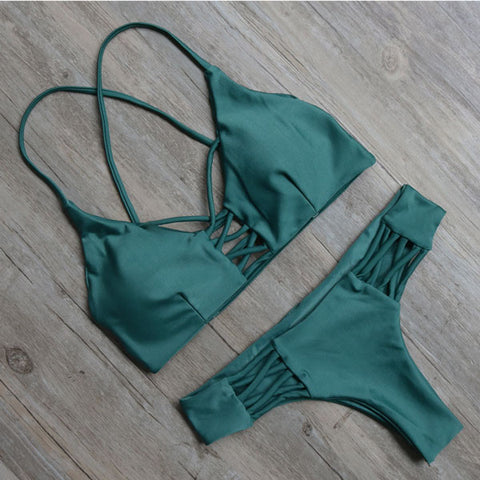 SOLID GREEN TWO PIECE BIKINI SET