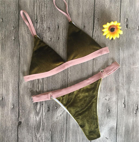 ARMY VELVET TWO PIECE BIKINI SET