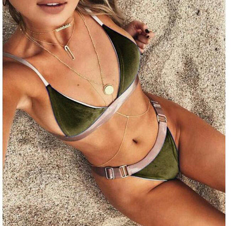 ARMY VELVET TWO PIECE BIKINI SET