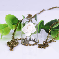 Enchanted Rose Necklace in Glass Dome Jewelry for Women - Available in Multiple Colors