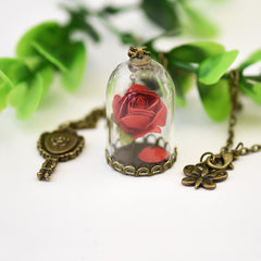 Enchanted Rose Necklace in Glass Dome Jewelry for Women - Available in Multiple Colors