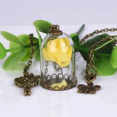 Enchanted Rose Necklace in Glass Dome Jewelry for Women - Available in Multiple Colors