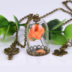 Enchanted Rose Necklace in Glass Dome Jewelry for Women - Available in Multiple Colors