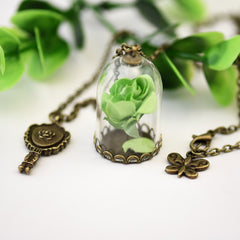 Enchanted Rose Necklace in Glass Dome Jewelry for Women - Available in Multiple Colors