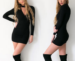LONG SLEEVE CHOKER MINI SWEATER DRESS