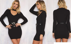 LONG SLEEVE CHOKER MINI SWEATER DRESS