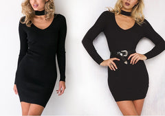 LONG SLEEVE CHOKER MINI SWEATER DRESS